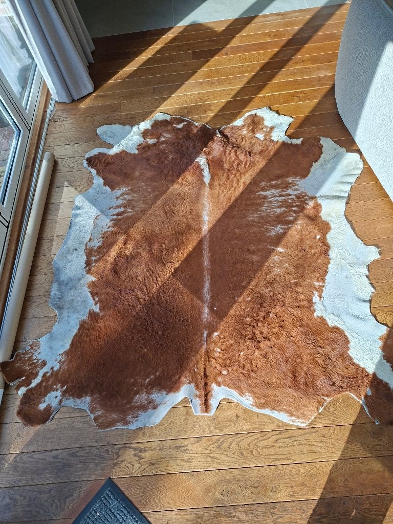 koeien vloerkleed, Gebruikt, Bruin, 200 cm of meer, Ophalen of Verzenden