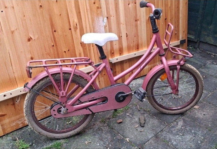 Roze kinderfiets met voordrager 16 inch, Ophalen, Terugtraprem, Onbekend, 16 tot 20 inch