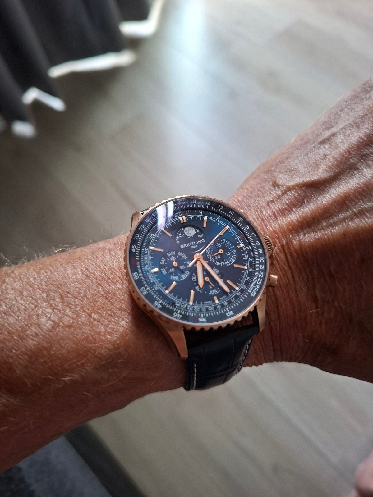 Breitling Navitimer Chronograaf Roségoud Herenhorloge, Leer, Breitling, Polshorloge, Ophalen of Verzenden