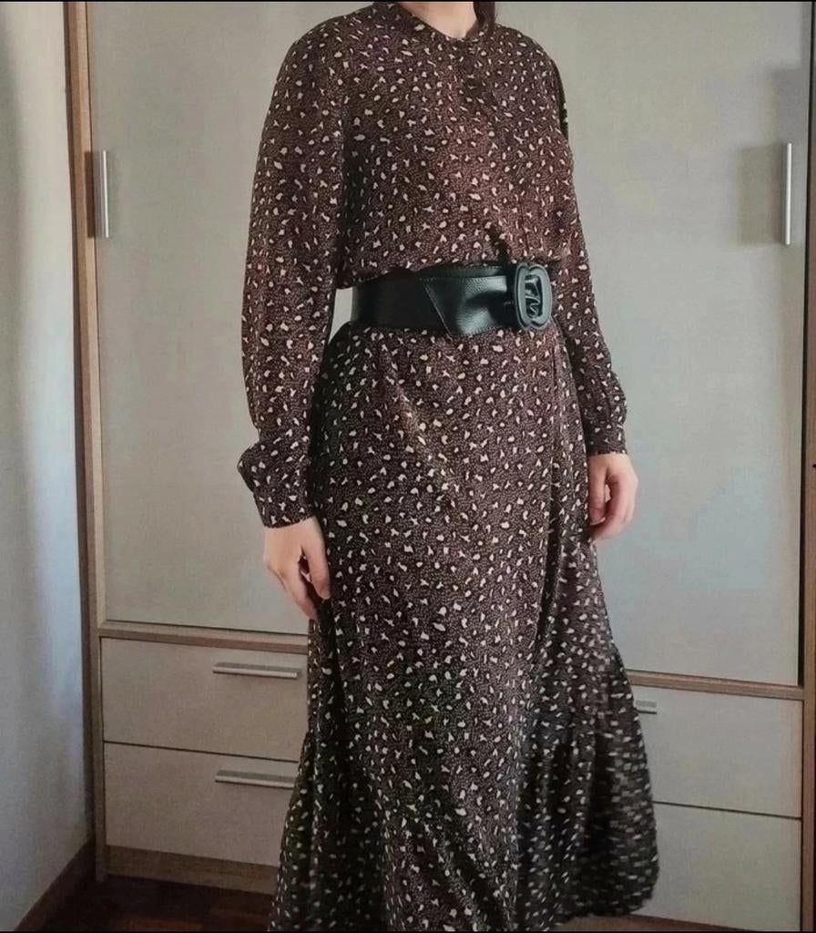 Maxi jurk met print, panterprint bruin zwart 38 40 zara look, Maat 38/40 (M), Bruin, Nieuw, Ophalen of Verzenden