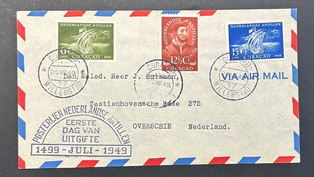 Officiële FDC Curaçao 1949 (500 Jaar Ontdekking), Ophalen of Verzenden, Beschreven, Rest van de wereld