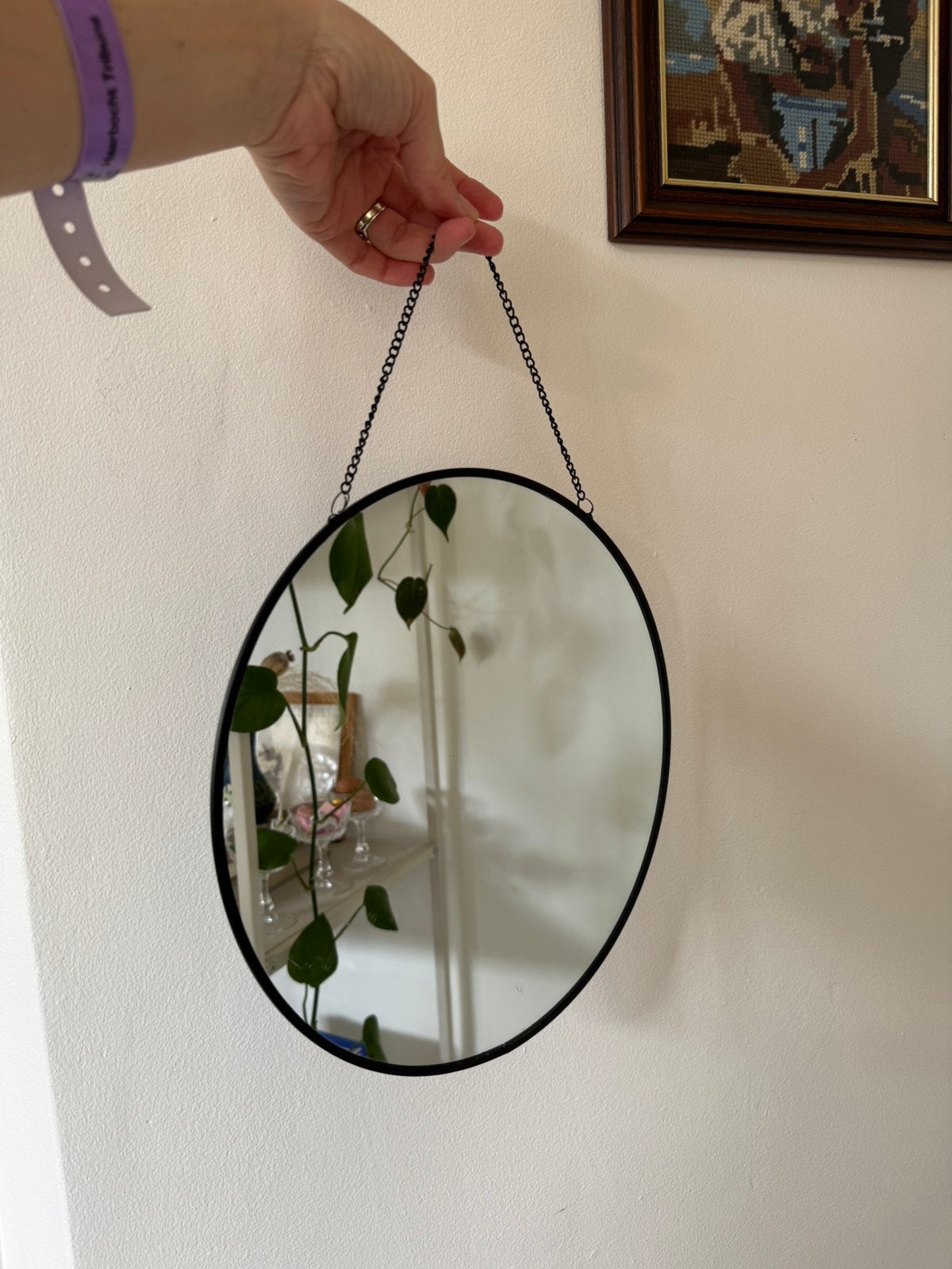 Round mirror on chain, Huis en Inrichting, Ophalen, Minder dan 50 cm, Gebruikt, Minder dan 100 cm