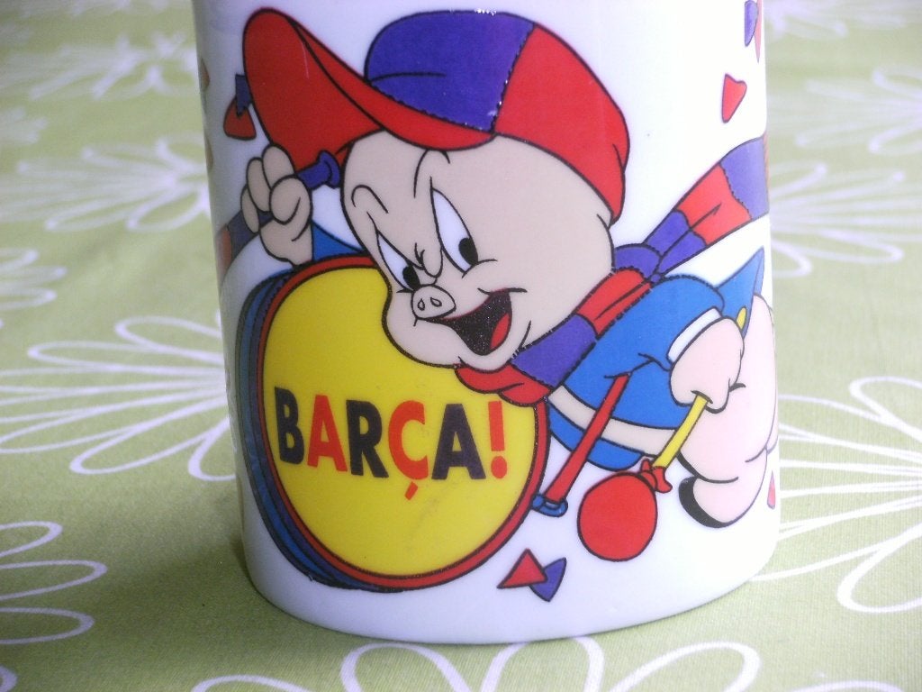 Mok Porky Pig FC Barcelona uit 1997 - Looney Tunes, Ophalen of Verzenden, Zo goed als nieuw, Buitenlandse clubs, Overige typen