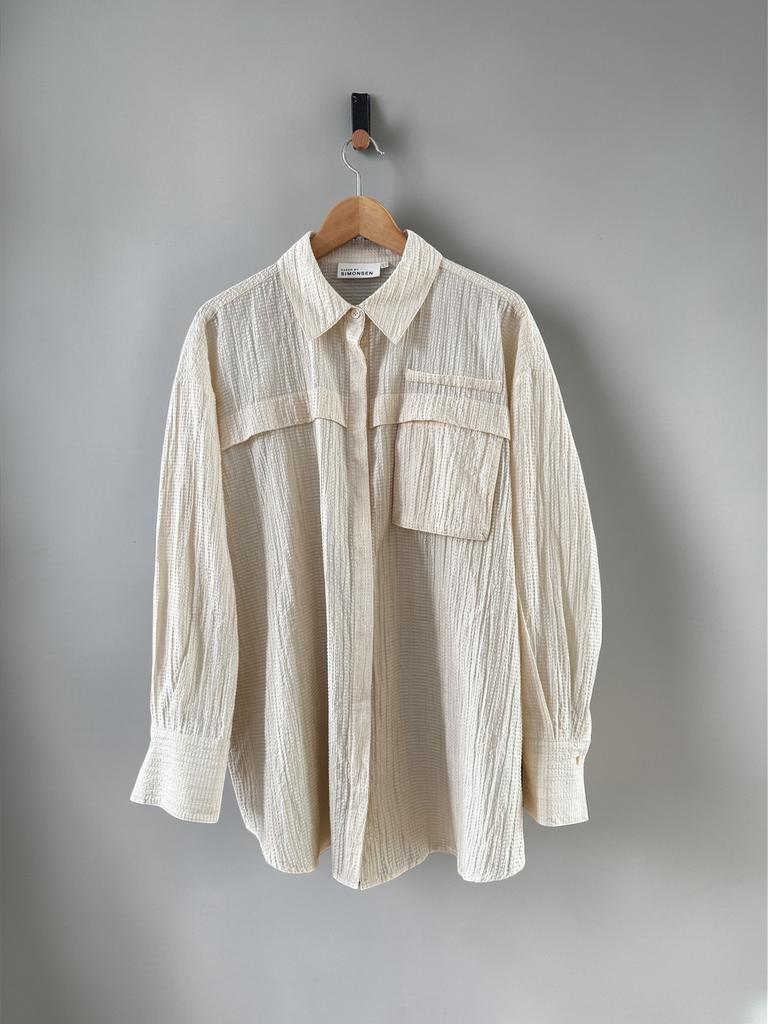 Karen by Simonsen blouse seersucker beige top maat 42 XL, Kleding | Dames, Ophalen of Verzenden, Zo goed als nieuw, Maat 42/44 (L)