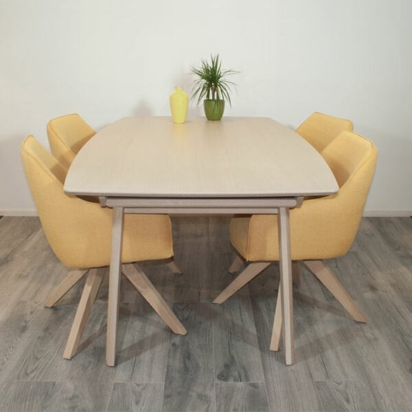 Eettafel mundo | eiken white wash - showroommodel, 100 tot 150 cm, Eikenhout, Zo goed als nieuw, 150 tot 200 cm