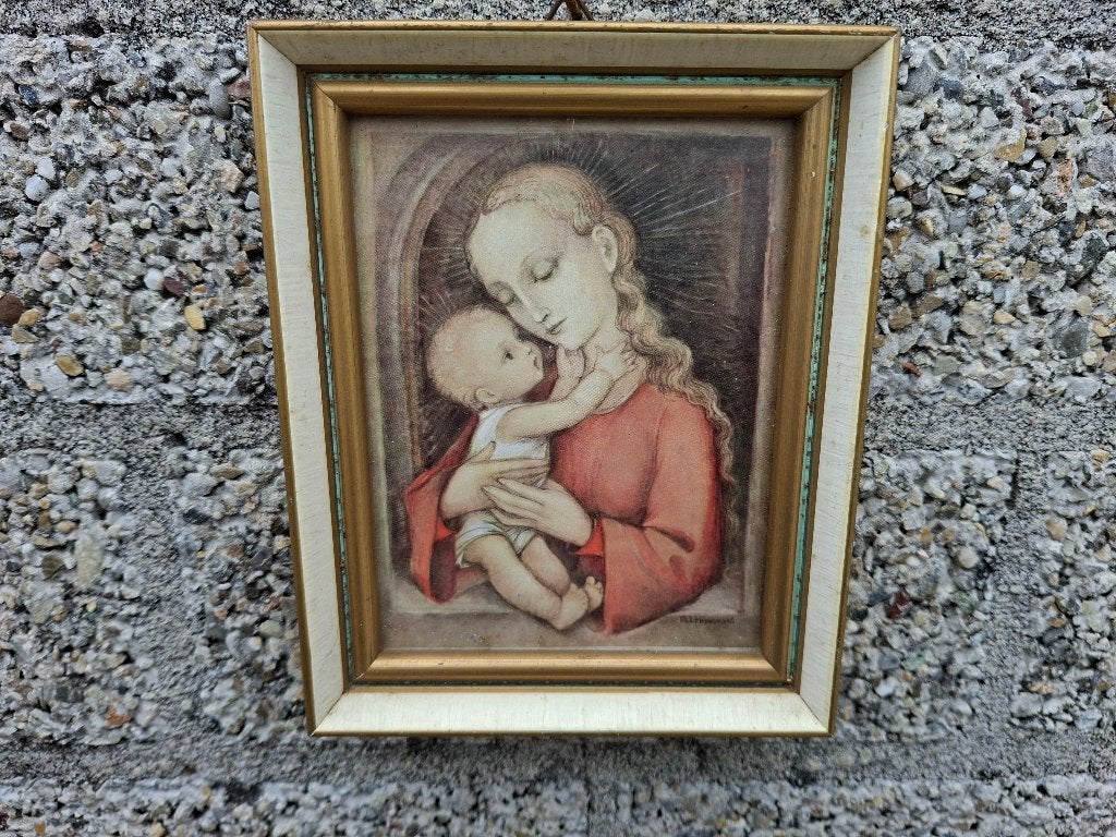 oud schilderij met maagt moeder maria + baby christus, Ophalen of Verzenden