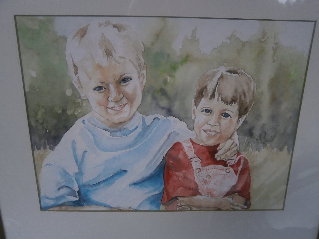 Pastel/Aquarel van Broer en Zus ?? gesigneerde tekening, Antiek en Kunst, Ophalen, Expressionistisch, Pastel, Portret of Personen