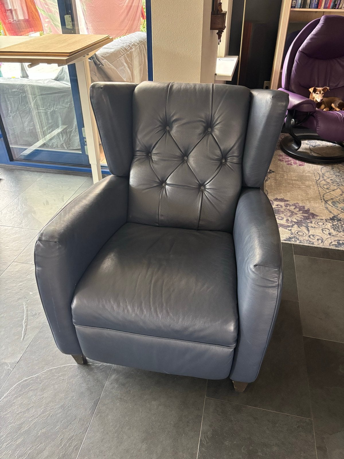 Luxe Natuzzi Editions Leren Relaxfauteuil -, Ophalen, Blauw, Leer, Zo goed als nieuw