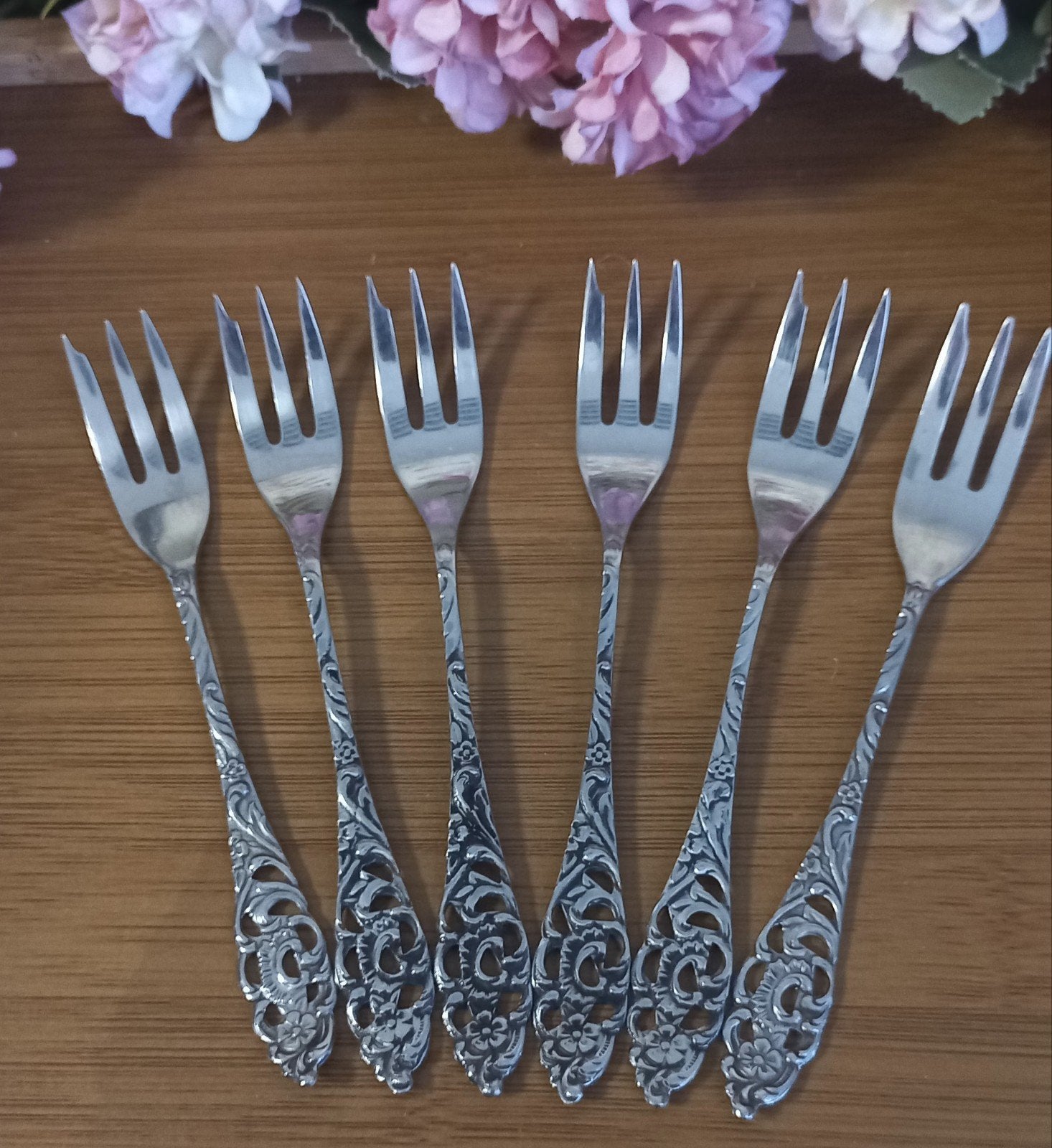 Set van 6 brocante gebaksvorkjes,Oud Hollands, Ajour, Sola, Ophalen of Verzenden
