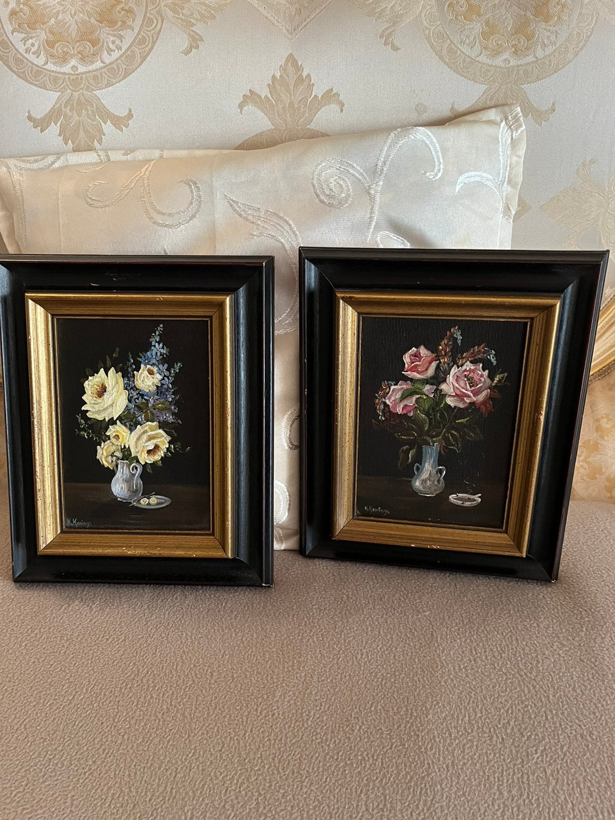 Olieverf bloemen stillevens schilderijtjes, Antiek en Kunst, Ophalen