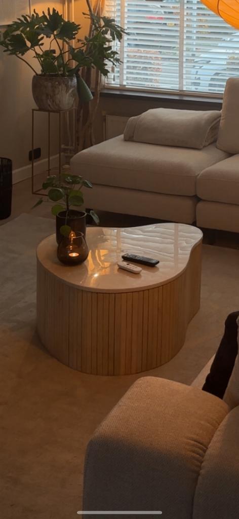 Organische salontafel – marmer & mangohout zgan, Ophalen, 50 tot 100 cm, Rond, 50 tot 100 cm