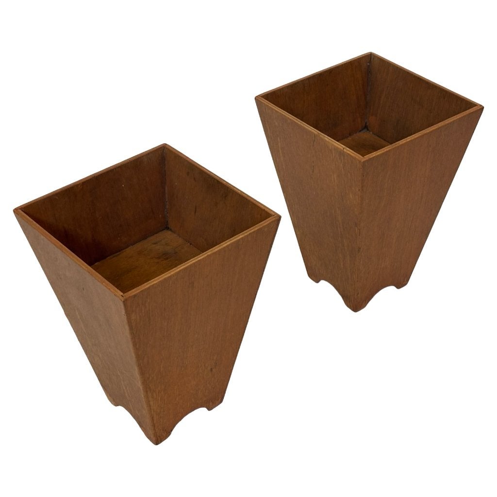 Vintage plantenbak in hout geometrisch design minimalist, Vintage, Kunststof, Gebruikt, Minder dan 30 cm