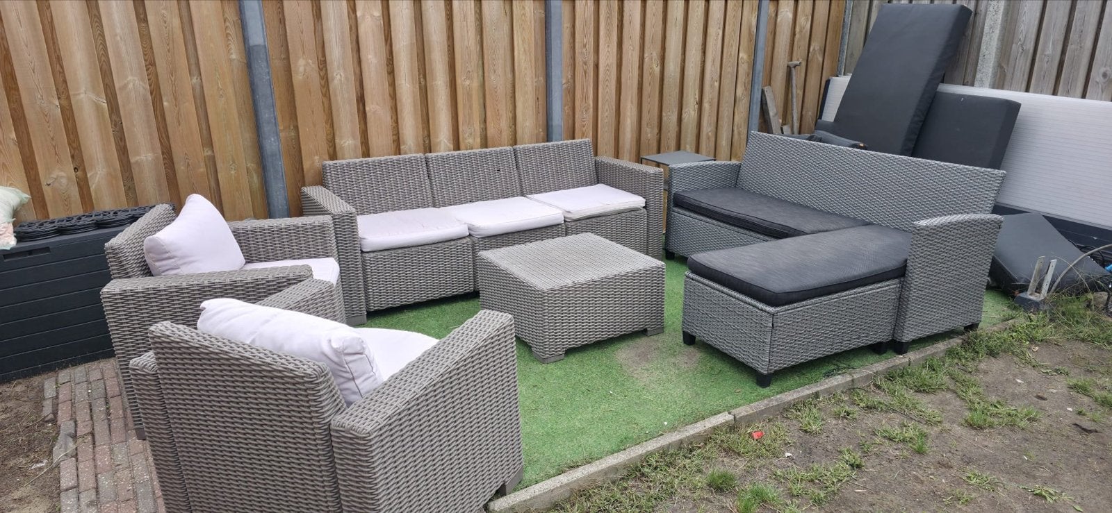 Grote Wicker Loungeset - Grijs, Tuin en Terras, Tuinsets en Loungesets, Ophalen, Gebruikt, Meer dan 8 zitplaatsen, Loungeset