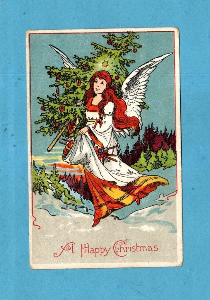 Super mooie oude kerstkaart S864 - Engel/kerstboom/kado's, Verzamelen, Ansichtkaarten | Themakaarten, Verzenden, Voor 1920, Ongelopen