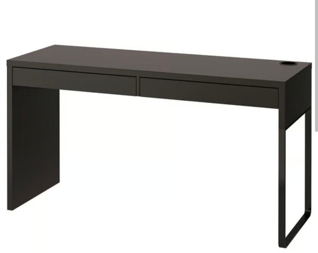 Ikea donkerbruin bureau met lades en kabeldoorvoer, Ophalen, Zwart, Gebruikt, Hout