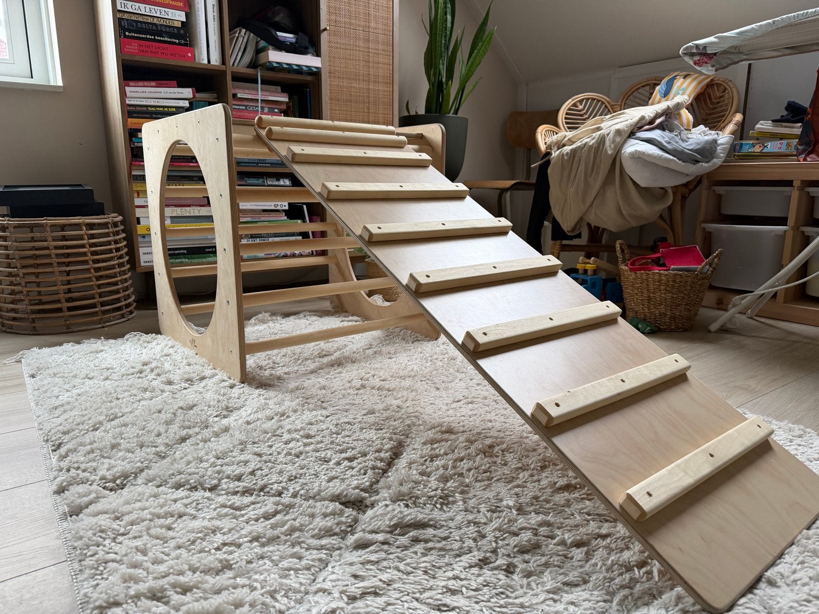Houten Klimkubus met Glijbaan - Montessori Speelgoed, Ophalen, Zo goed als nieuw, Glijbaan