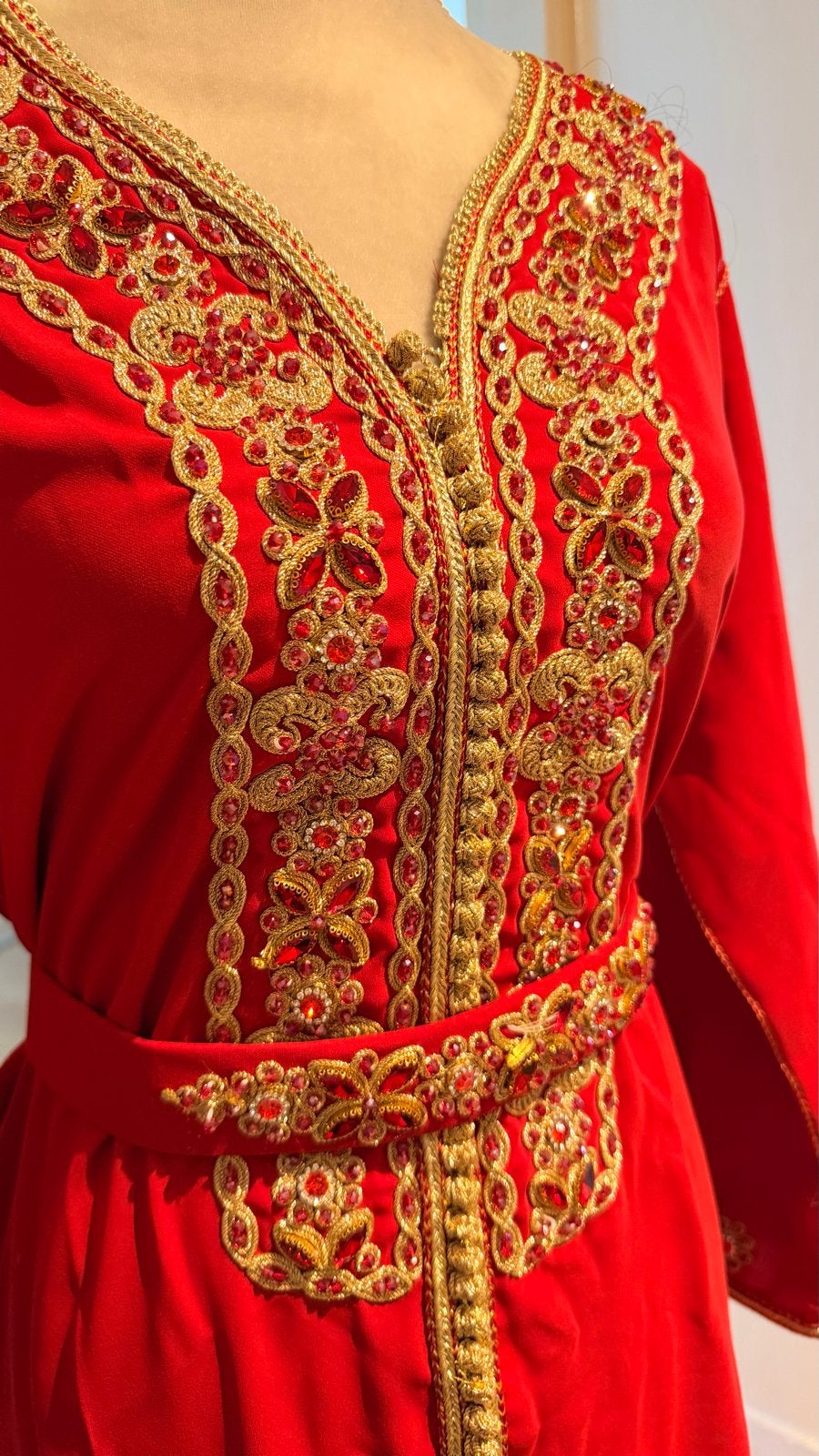 Prachtige rode Marokkaanse jurk/caftan, 1 keer gedragen, Maat 38/40 (M), Ophalen of Verzenden, Zo goed als nieuw, Rood