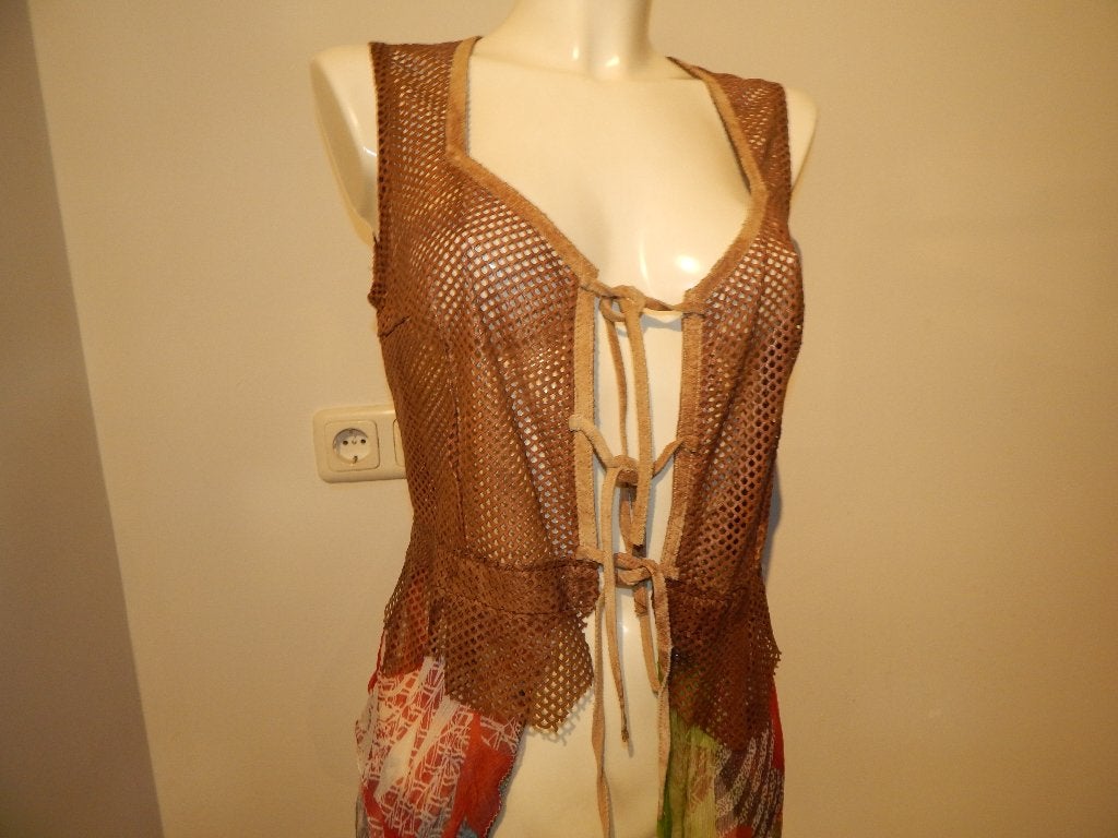 Save the Queen leer vest hest zijden stof kleur Ibiza L, Maat 42/44 (L), Save the Queen, Zo goed als nieuw, Meerkleurig