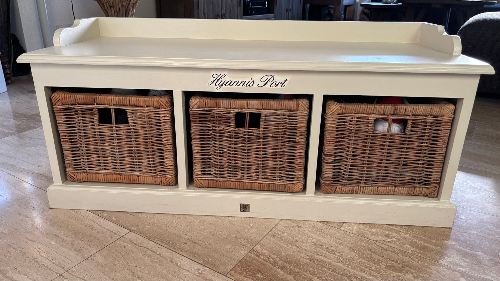 Riviera Maison Hyannis Port Bench met 3 Rattan Manden, Ophalen, Gebruikt