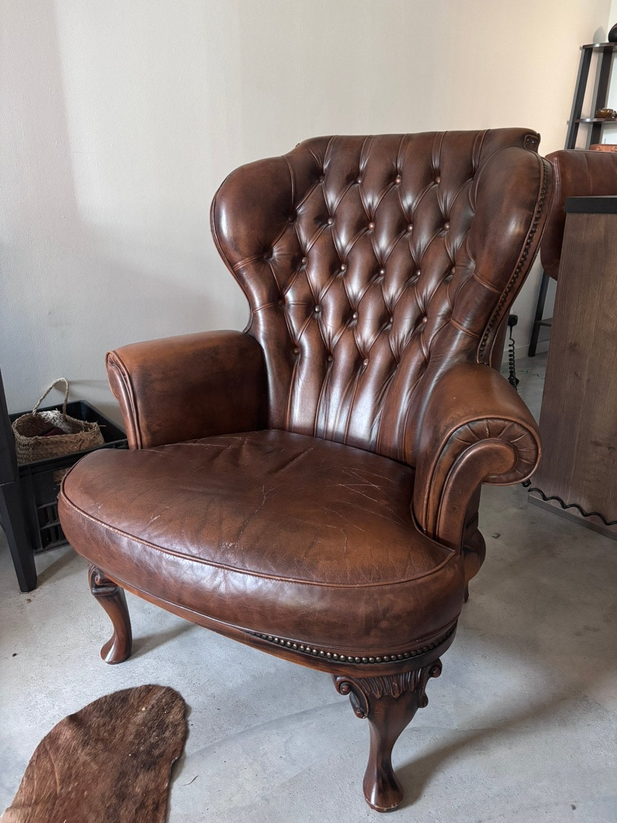 Chesterfield oorfauteuil, Ophalen, Zo goed als nieuw, 75 tot 100 cm