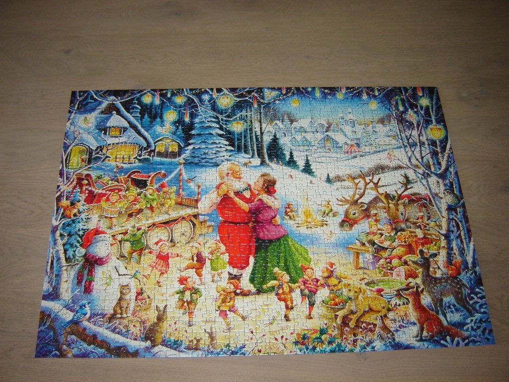 Kerst Puzzel Ravensburger HET FEEST DER FEESTEN 1000 st., Ophalen of Verzenden, 500 t/m 1500 stukjes, Zo goed als nieuw, Legpuzzel