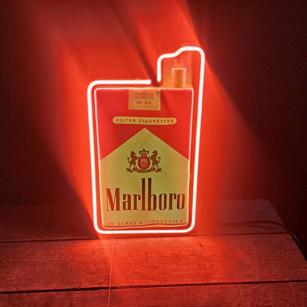 Marlboro neon Vintage lichtbak, Ophalen, Gebruikt, Lichtbak of (neon) lamp