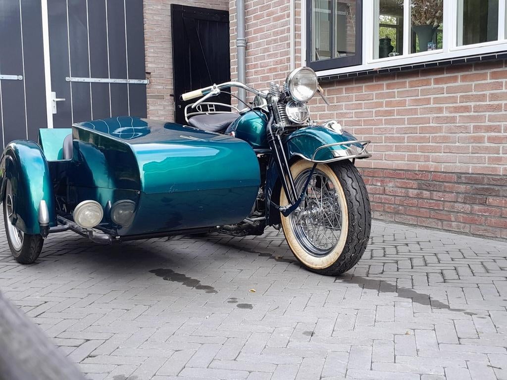 UNIEK: 1943 Harley-Davidson WLA  met zijspan, 2 cilinders, Chopper, Gebruikt, Handgeschakeld