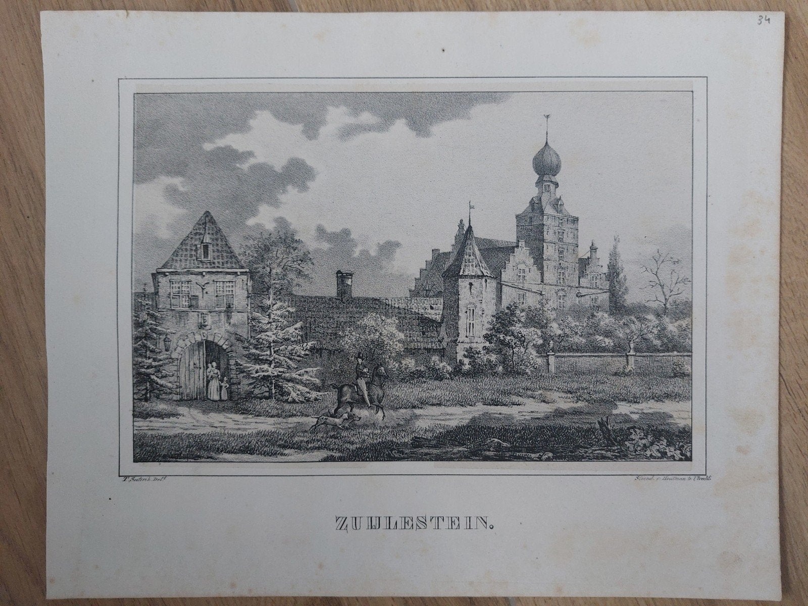 34 Zuylenstein Zuijlenstein Leersum - Orig. steendruk 1829, Antiek en Kunst, Gesigneerd in de plaat, Ophalen of Verzenden, Landschappen