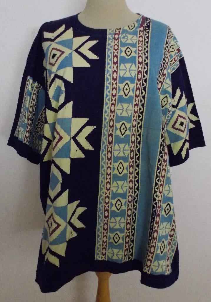 Opvallende mooie batik 100% katoen print tuniek/top! L/XL, Verzenden, Zo goed als nieuw, Maat 42/44 (L), Blauw