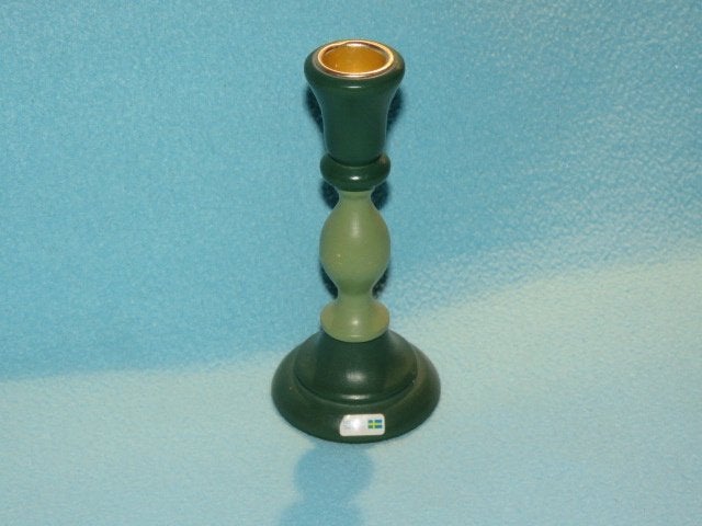 Vintage Zweedse houten kandelaar Lindsdal stake groen, Antiek en Kunst, Curiosa en Brocante, Ophalen of Verzenden