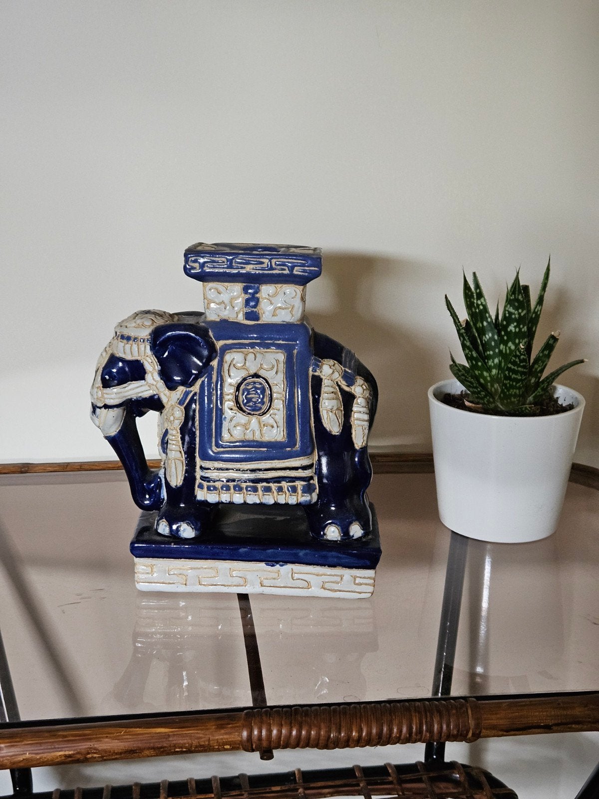 Decoratieve olifant plantenhouder, blauw-wit keramiek, Ophalen of Verzenden