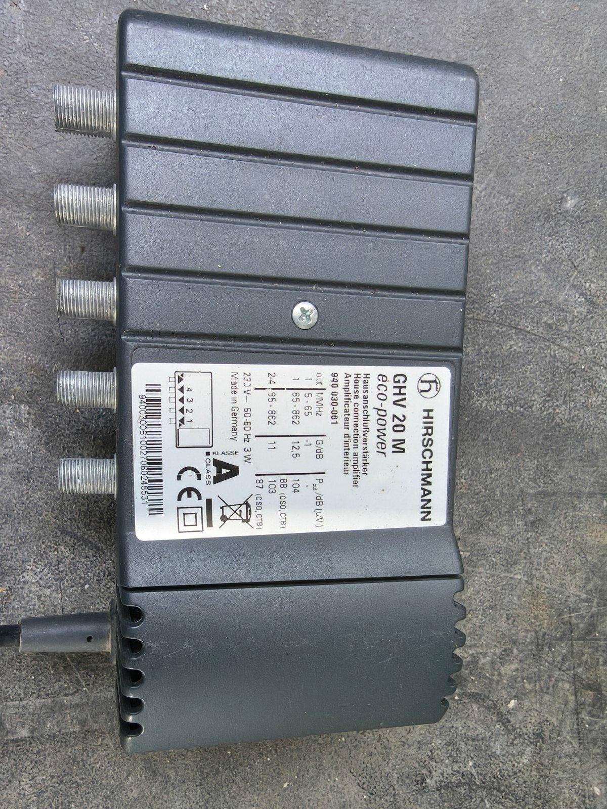 Hirschmann GHV 20 M eco-power huisversterker, Ophalen of Verzenden, Gebruikt, Minder dan 2 meter, Coaxiale kabel