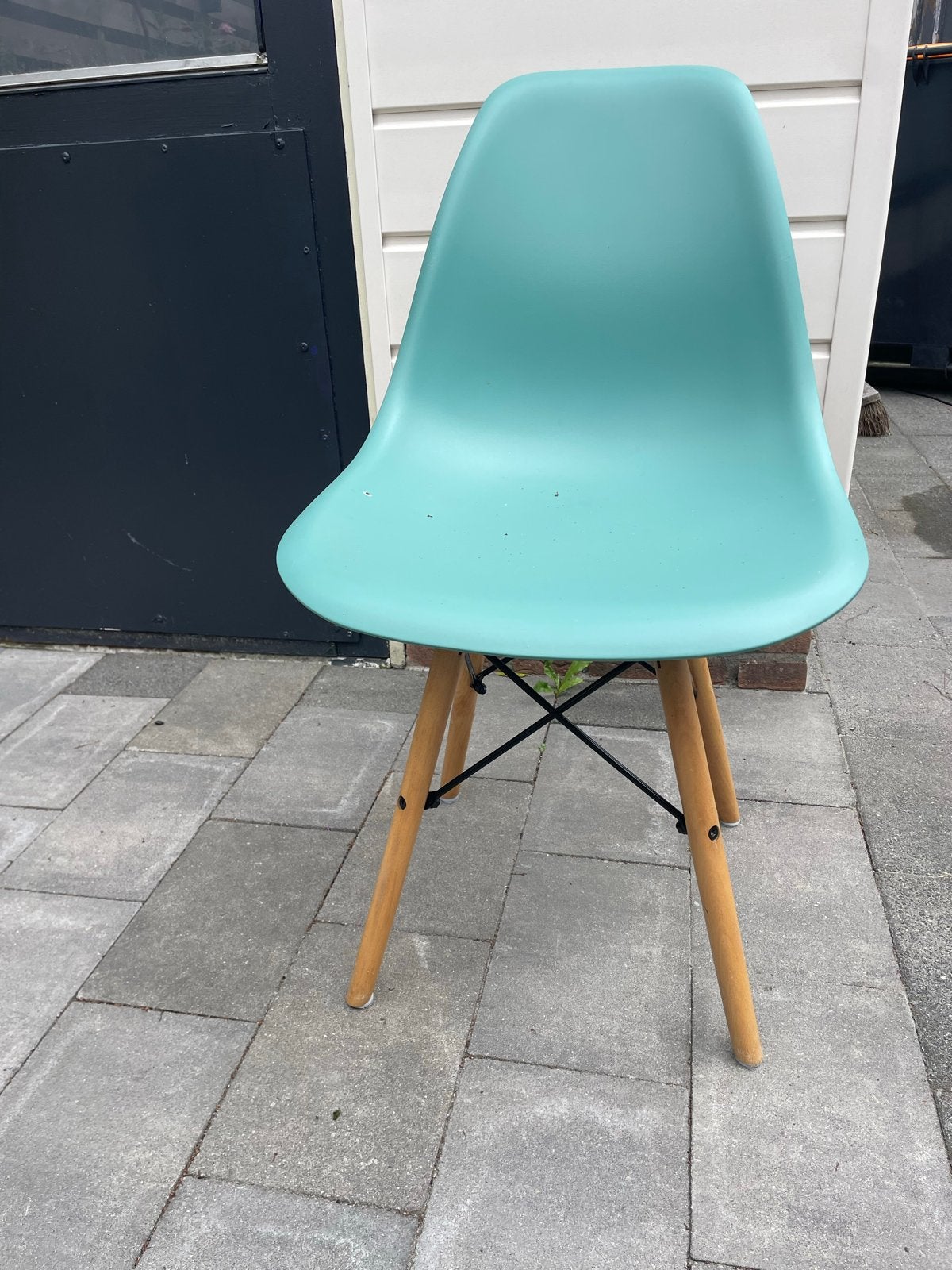 5 Petrolblauwe Scandinavische Stoelen, Ophalen, Gebruikt, Blauw, Vijf, Zes of meer stoelen