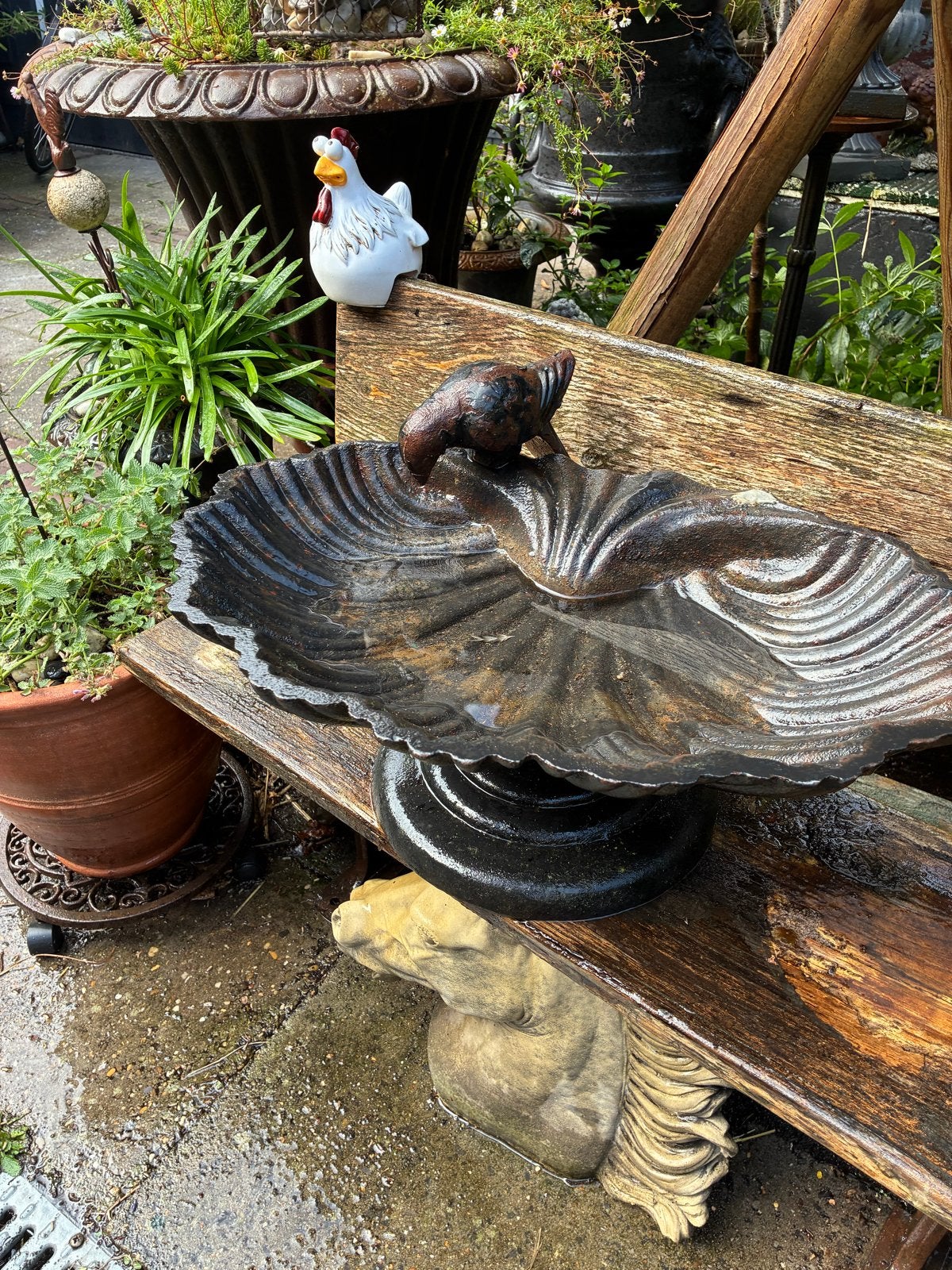 Prachtig Groot XL gietijzeren vogelbad met vogel 50 cm breed, Tuin en Terras, Ophalen, Gebruikt