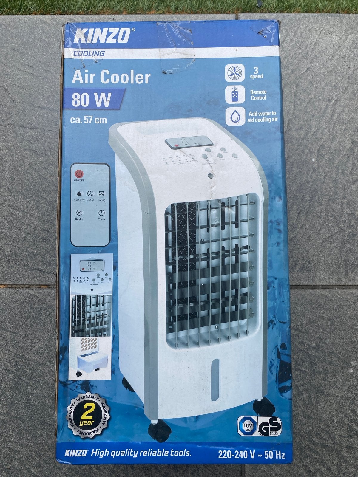 Kinzo Air Cooler 80W - Zo goed als nieuw, in doos, Ventileren, 3 snelheden of meer, Ophalen of Verzenden, Zo goed als nieuw