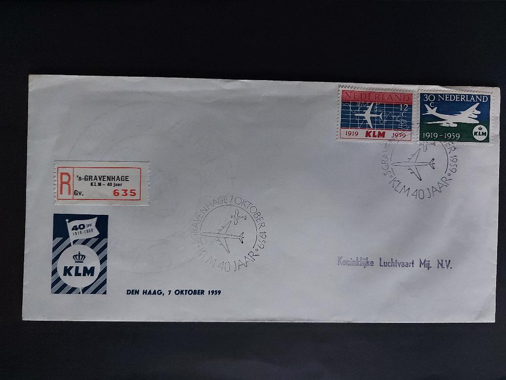 KLM 40 jaar envelop uit 1959 (L167), Ophalen of Verzenden, Envelop