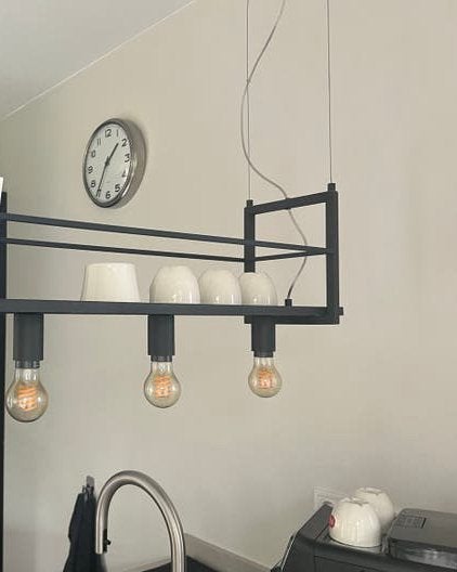 Zwarte industriële hanglamp met rek (excl. Hue lampen), Ophalen, 100 tot 150 cm, Zo goed als nieuw, Minder dan 25 cm