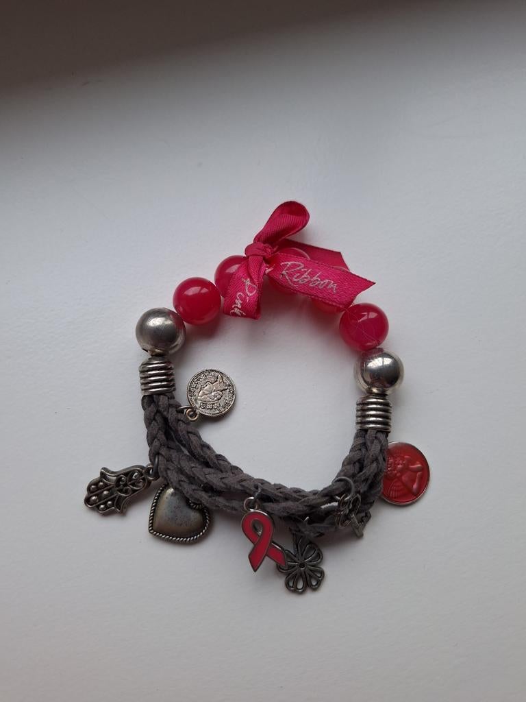 Pink Ribbon armband, Ophalen of Verzenden, Roze, Armband