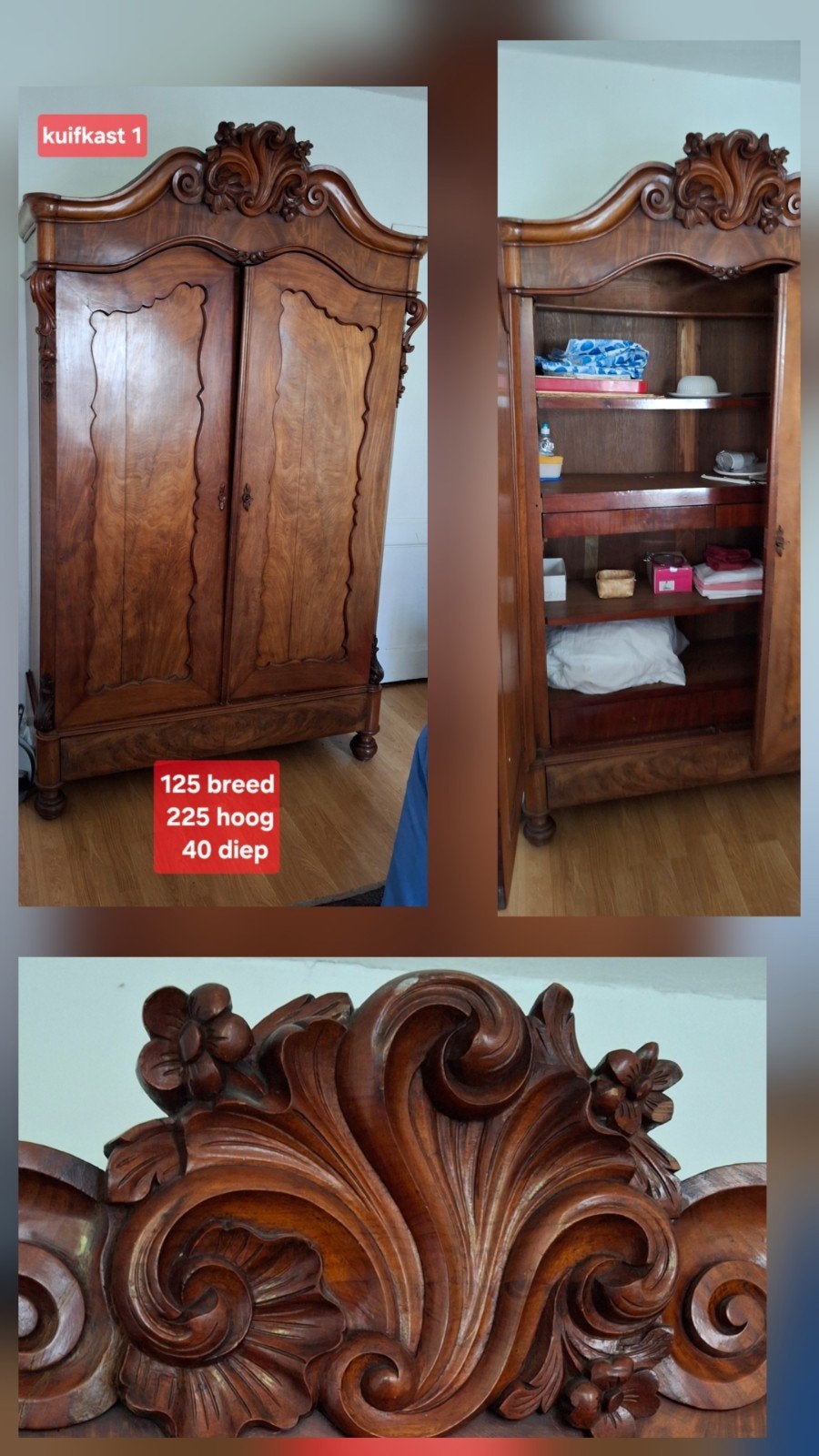 3 Antieke Kuifkasten -  220h, 256h,190h vanaf 400€ /650€, Ophalen
