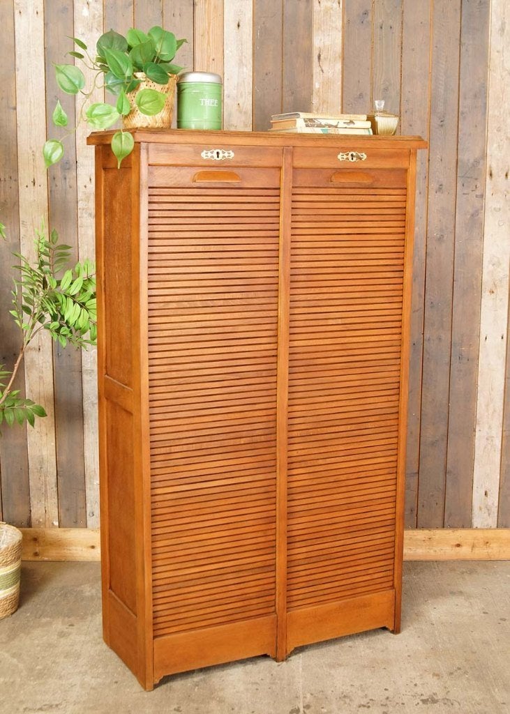 Oude brocante houten dubbele roldeurkast - archiefkast, Huis en Inrichting, Kasten | Roldeurkasten en Archiefkasten, Ophalen, Gebruikt