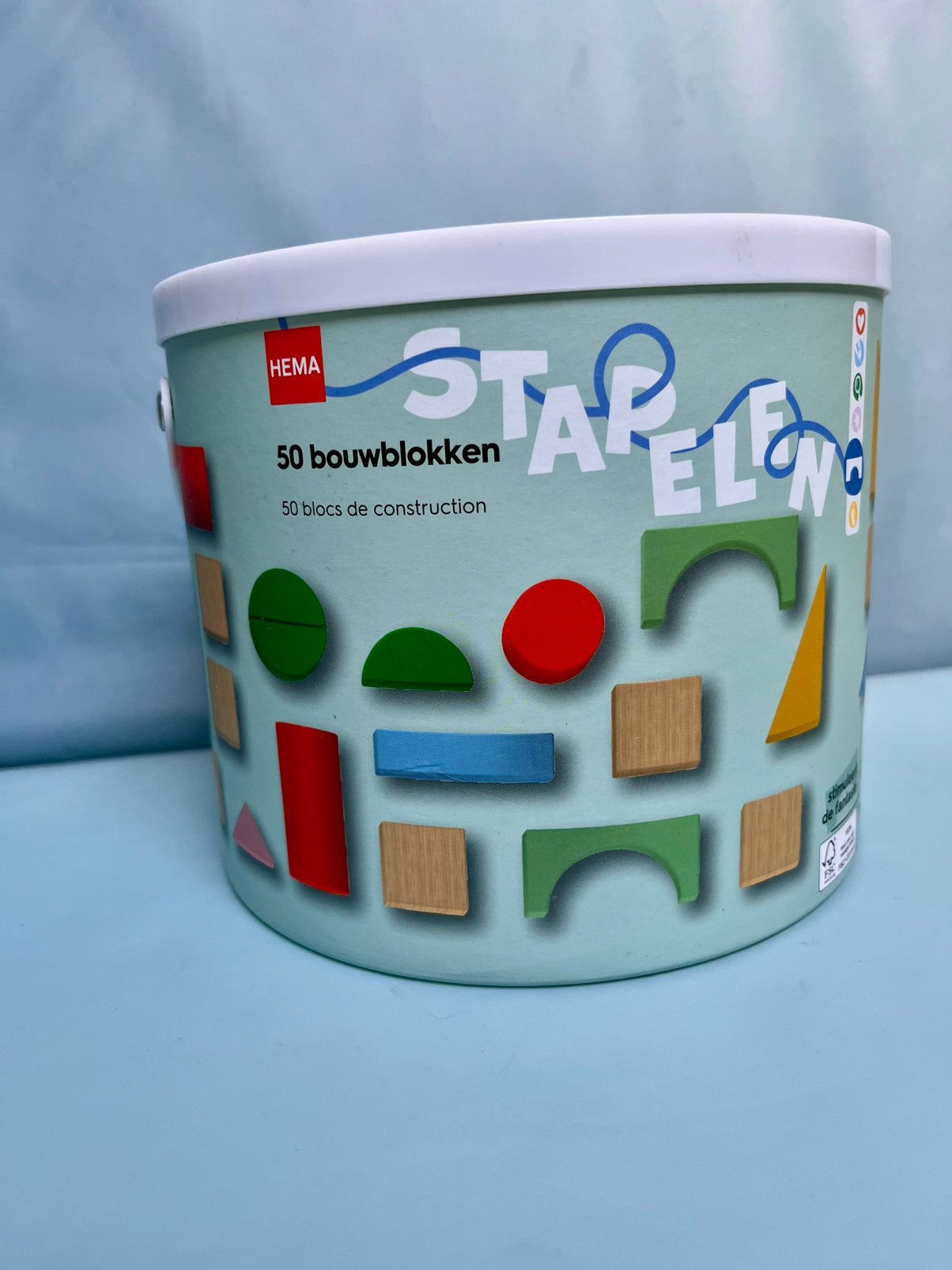 Hema Blokkendoos - 50 houten Bouwblokken, Ophalen of Verzenden, Zo goed als nieuw, Overige merken