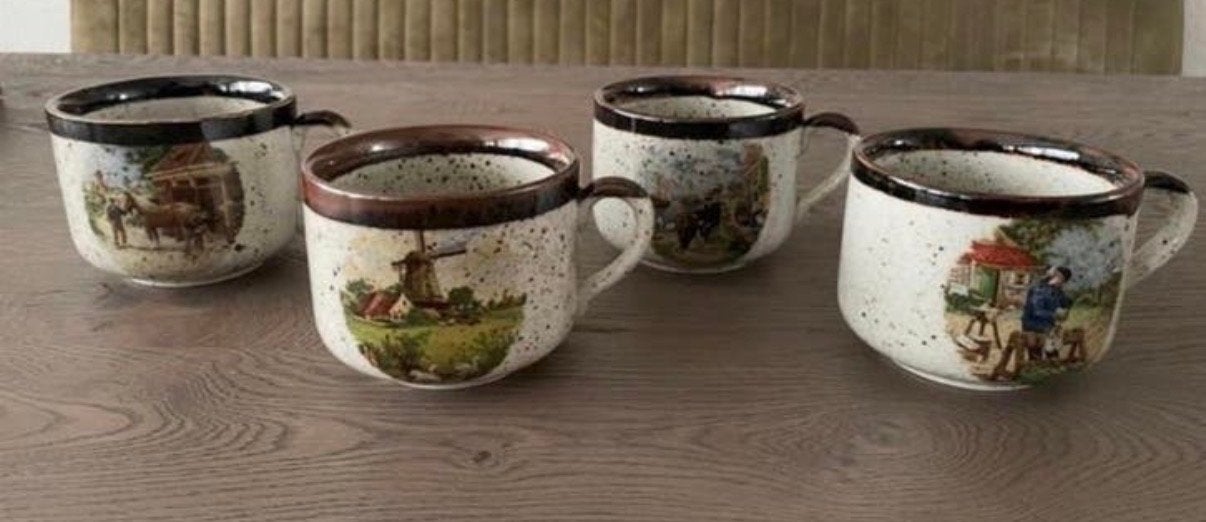 Set van 4 Royal Schwabap mokken, handgedecoreerd, Ophalen of Verzenden, Zo goed als nieuw
