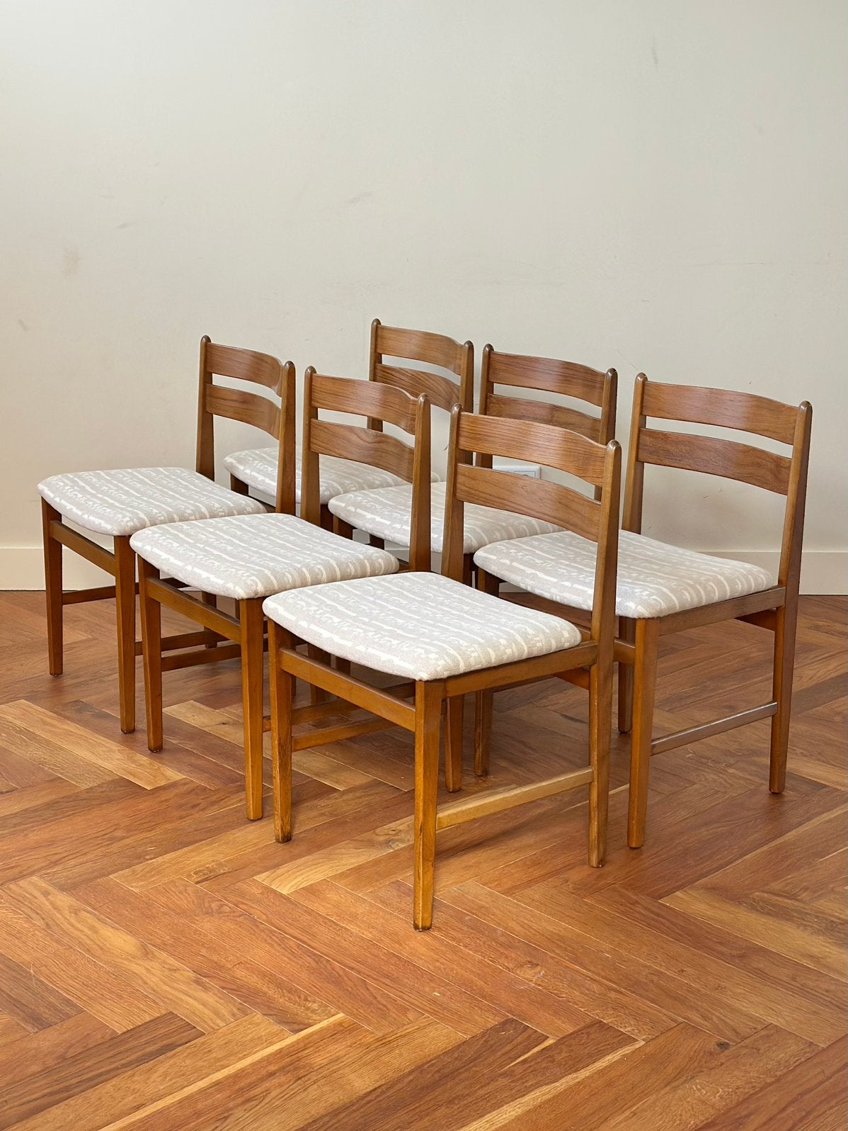 Set 6 vintage stoelen teak hout Deens design jaren 50/60/70, Ophalen, Hout, Gebruikt, Overige kleuren