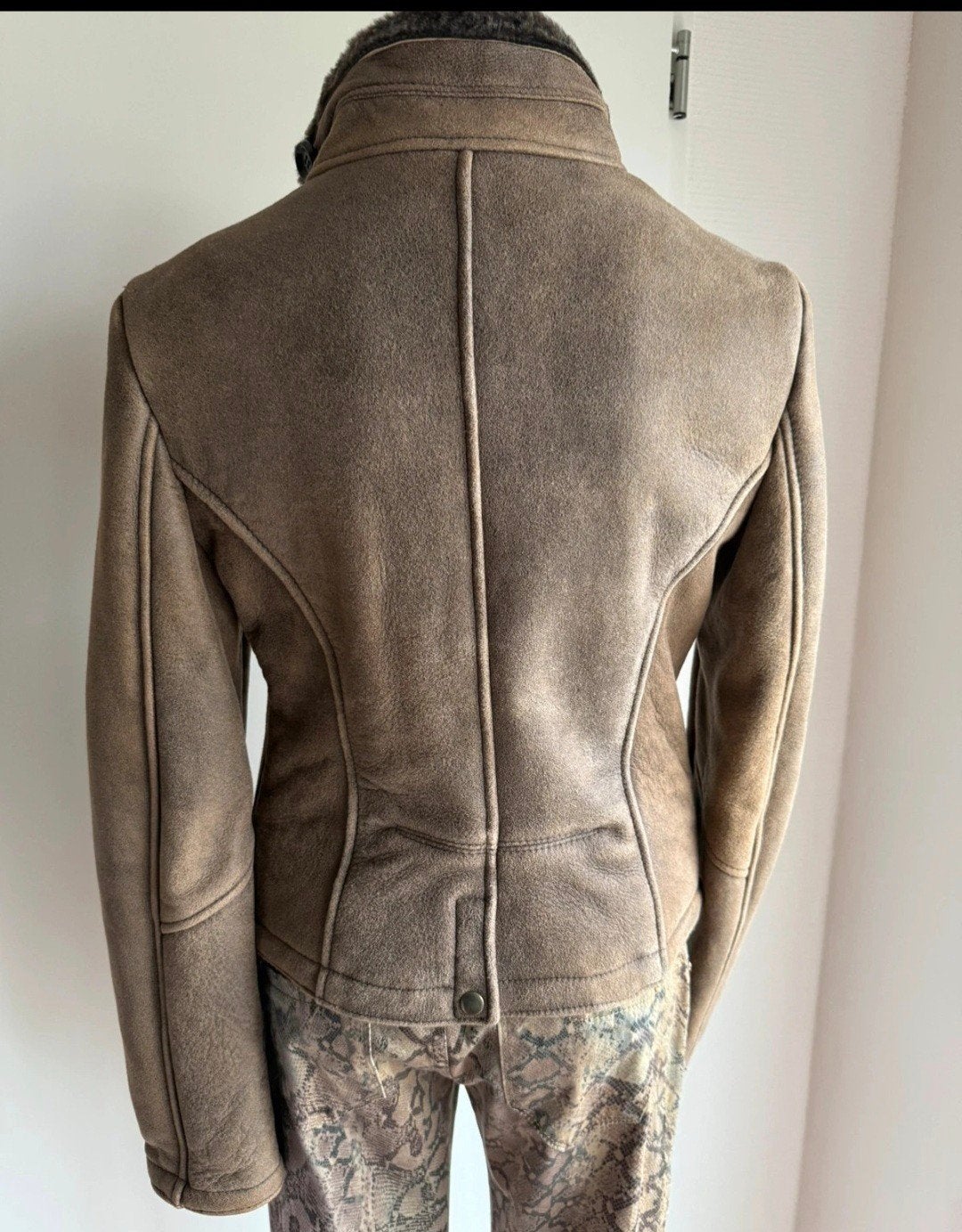 vintage shearling coat. 100% Lamsbont & Leer, Ophalen of Verzenden, Gedragen, Maat 34 (XS) of kleiner, Bruin