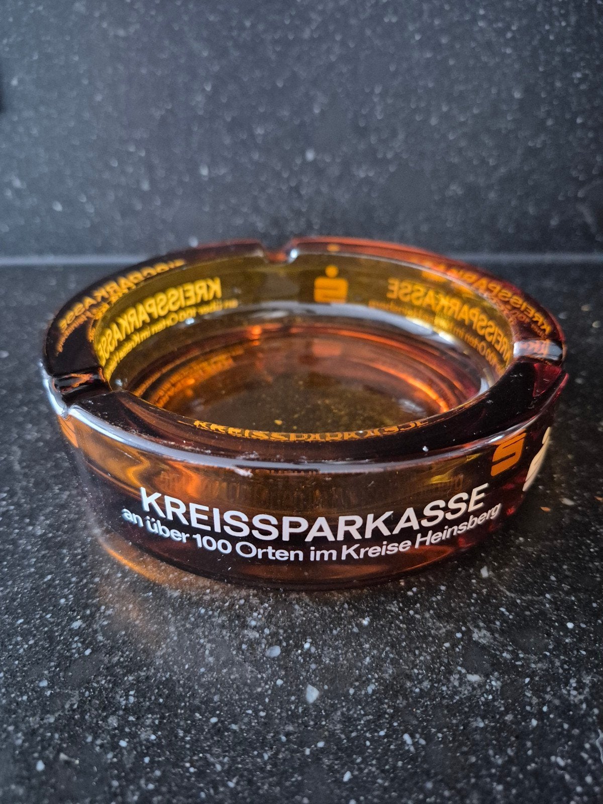 Vintage Kreisparkasse Asbak - Amber Glas, Ophalen of Verzenden, Gebruikt, Asbak