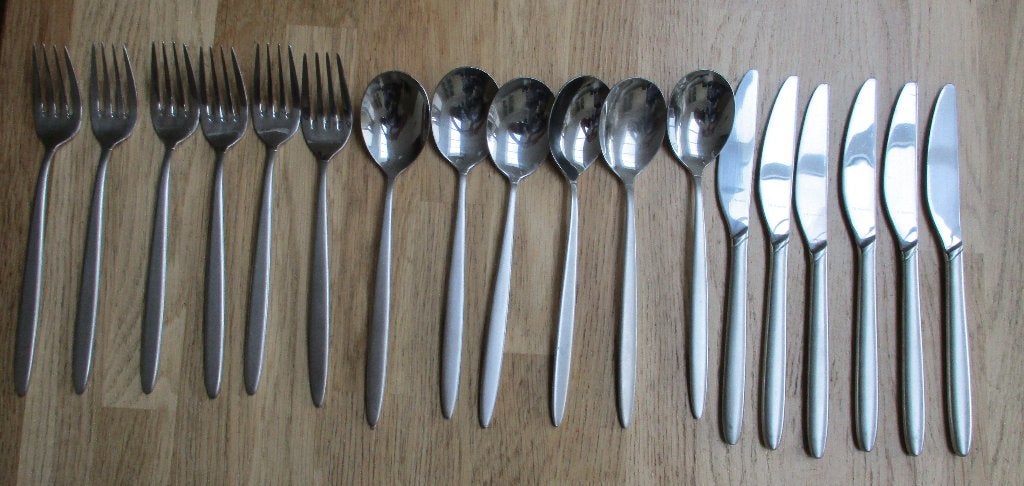 Amefa 18/10 matte steel vorken lepels messen 6 couverts, Ophalen of Verzenden, Gebruikt, Amefa, Rvs of Chroom