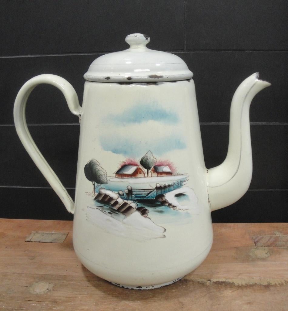 LEUKE OUDE BROCANTE EMAILLE KOFFIEKAN, Ophalen of Verzenden