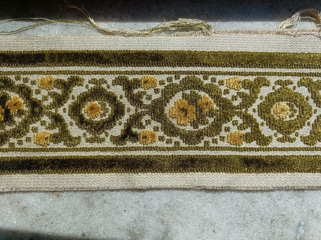 Vintage fournituren groen beige/bruin gobelin 8 cm (F10), Ophalen of Verzenden, Nieuw, Lint, Band of Elastiek