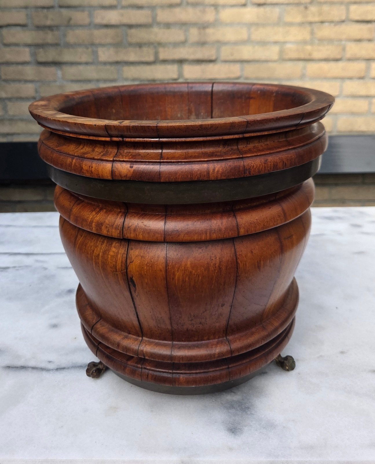 Antieke Mahoniehouten Jardinière met Messing Klauwpootjeseen, Ophalen of Verzenden
