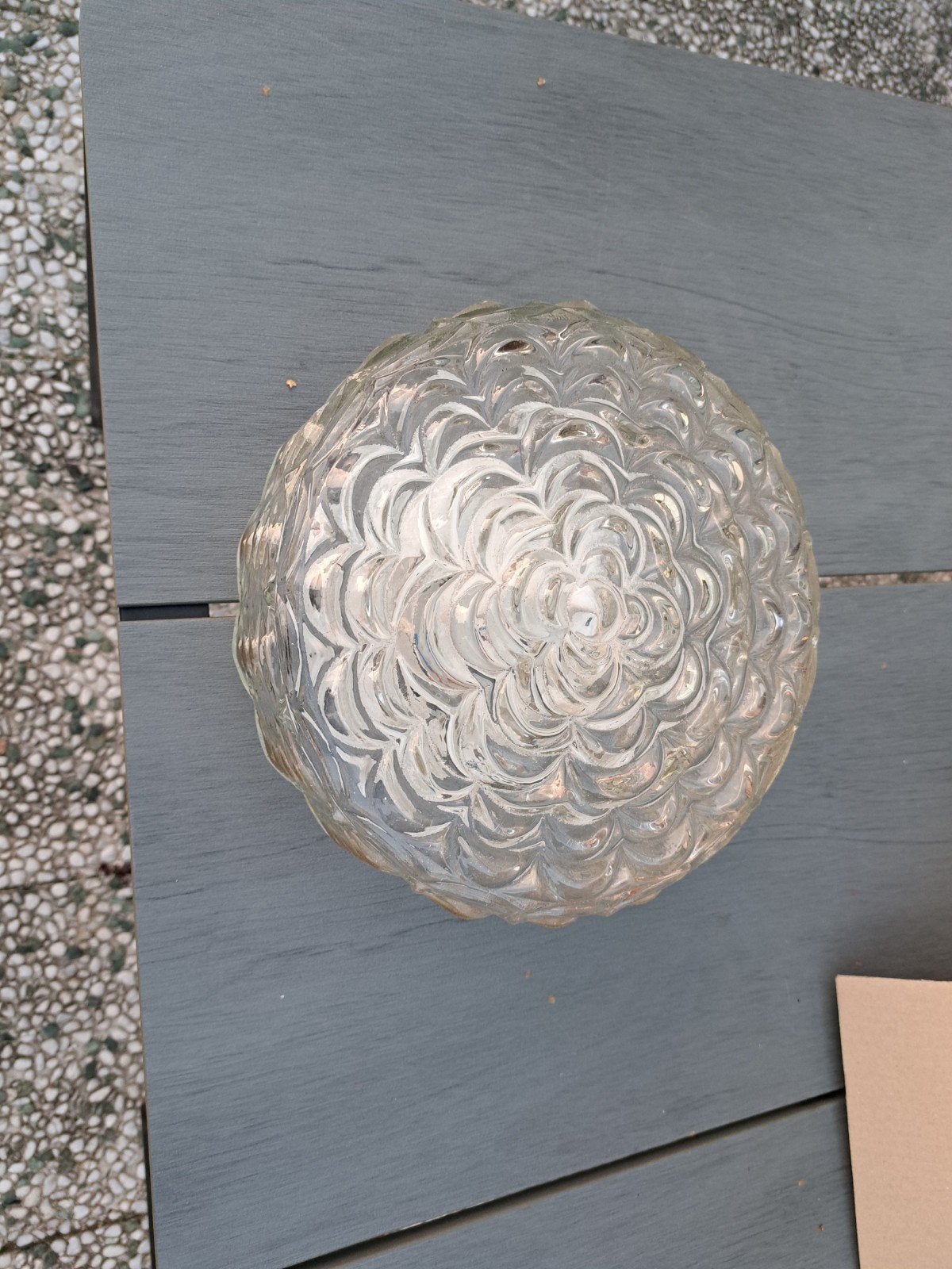Vintage plafonniere rond met bloem motief, Gebruikt, Vintage, 25 cm, Glas